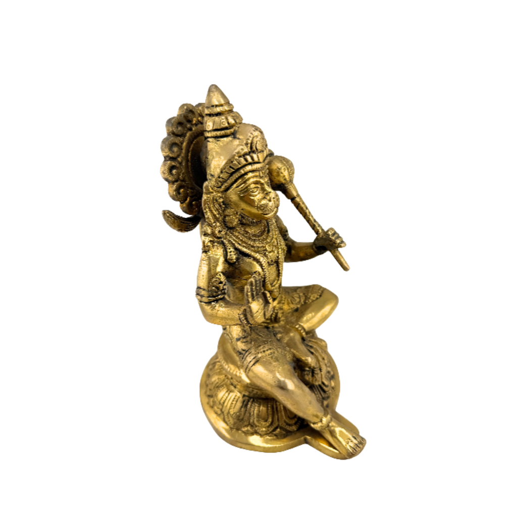 Brass Hanuman Idol | Seated Bajrangbali with Gada