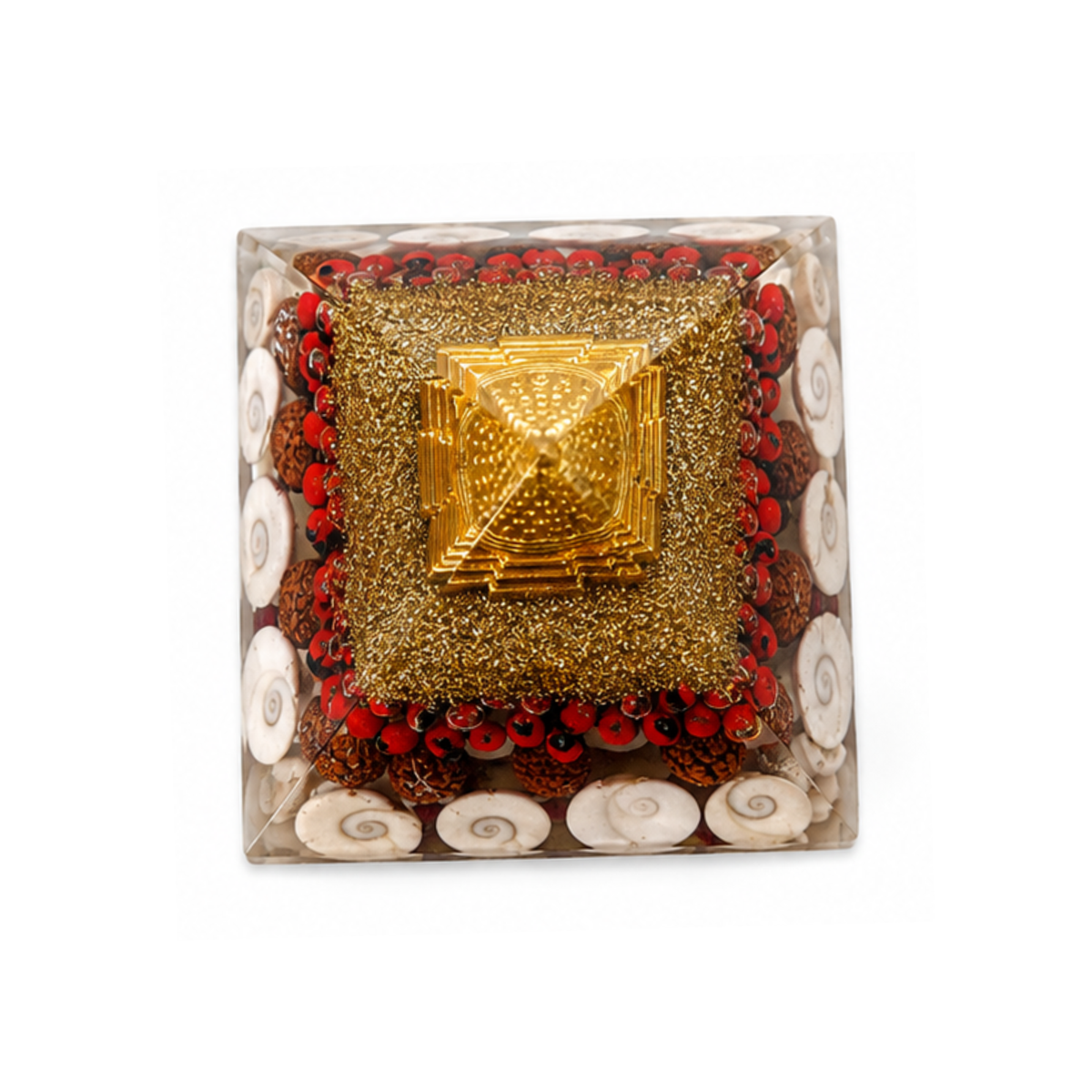 Gomti Rudraksha Shree Yantra Pyramid | Maha Lakshmi Pyramid | Orgonite Pyramid | Vastu Pyramid | Feng Shui Home Decor