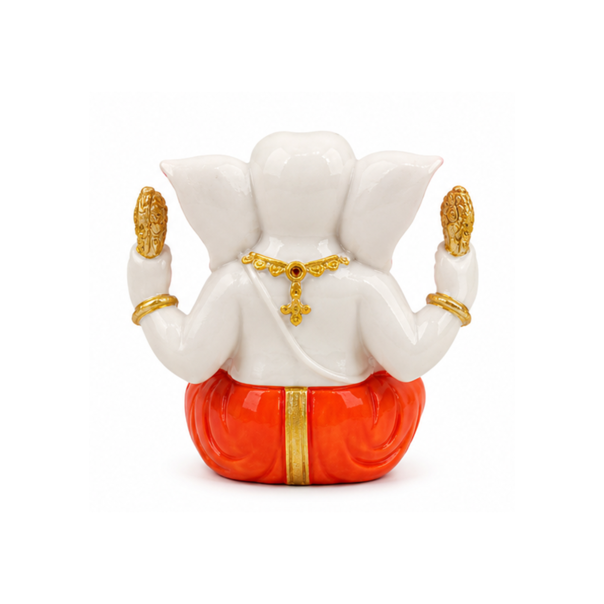 White Ganesha Idol with Orange Dhoti | Small Ganesha Murti | Ganpati Statue