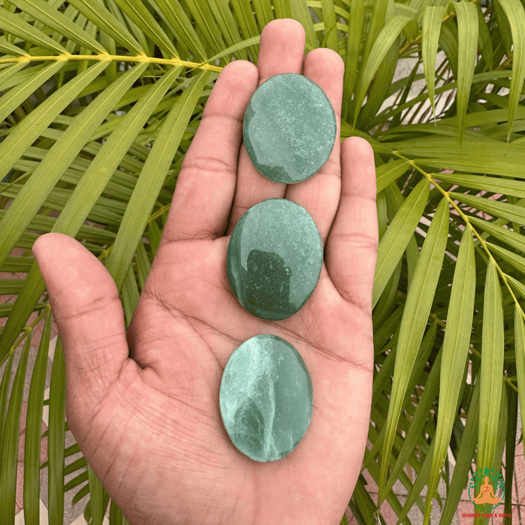 Green Aventurine Palmstone Set of 3 | Natural Green Crystal Palm Stones | Polished Smooth Oval Worry Stones | Prosperity & Meditation Stones