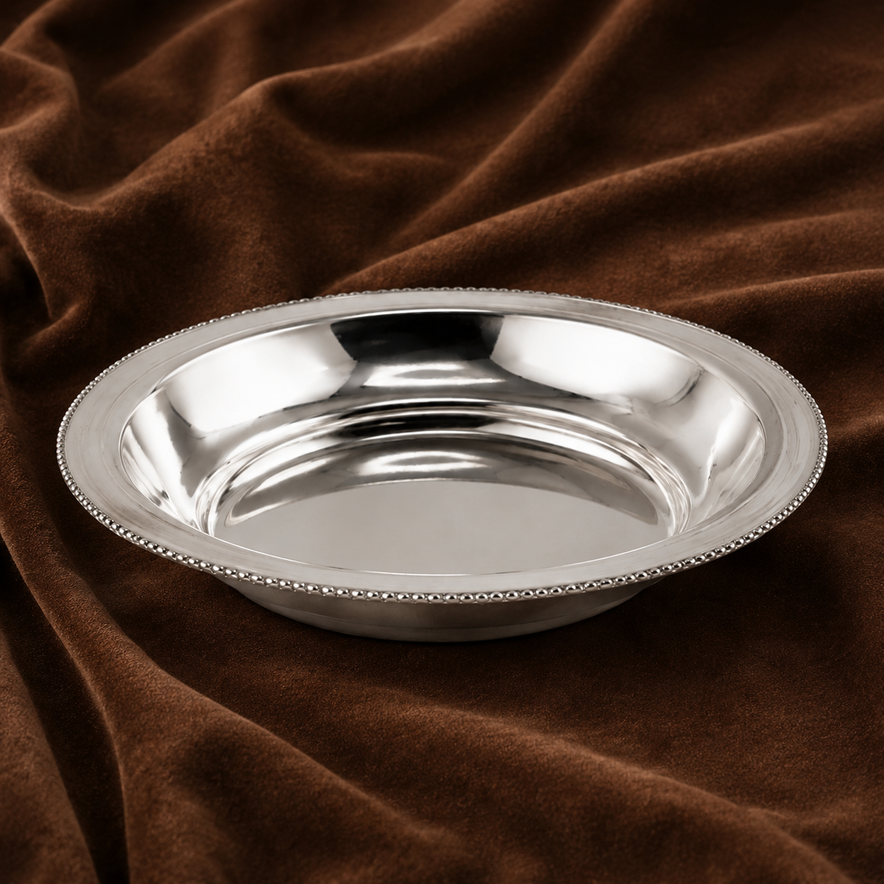 Silver Beaded Rim Plate | Medium Silver Puja & Offering Plate