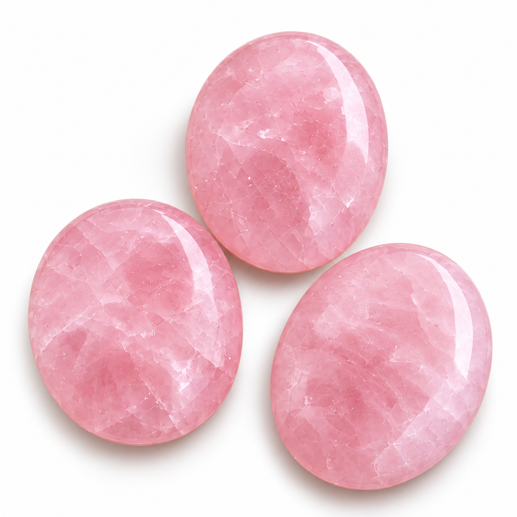 Rose Pink Quartz Palmstone Set of 3 | Natural Pink Crystal Palm Stones | Polished Oval Stones | Love & Self-Love Crystal