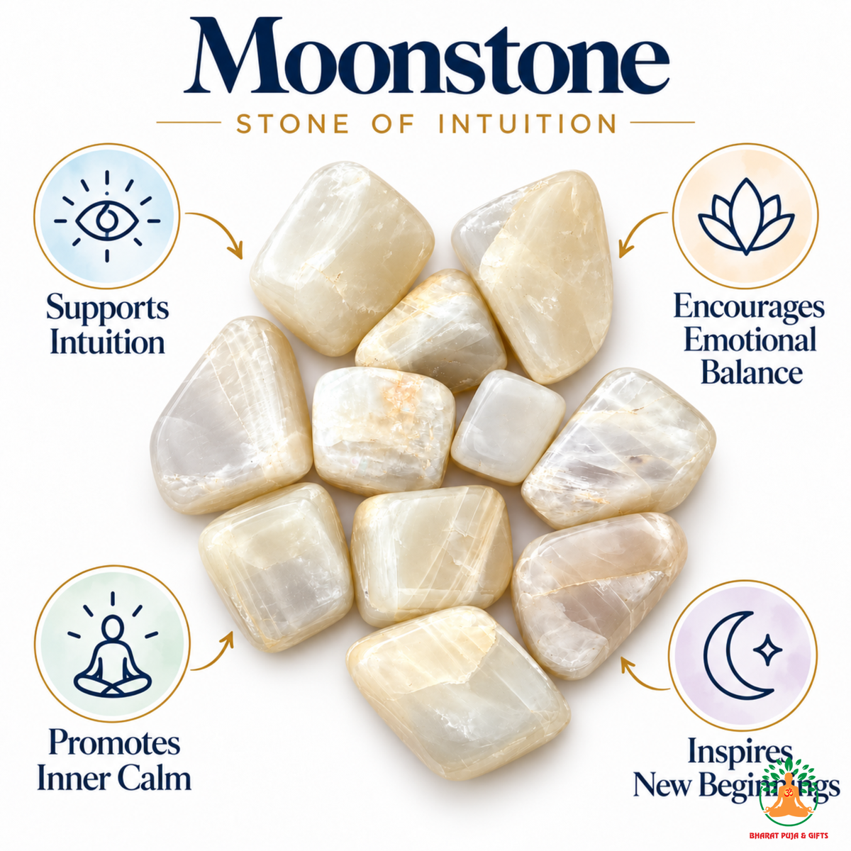 Natural Moonstone Tumble Stones – Polished Gemstones | Manifestation Healing and Meditation Crystals