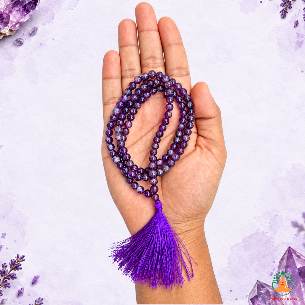 Amethyst Beaded Necklace 6mm & 8mm | Natural Purple Gemstone Mala | Meditation & Spiritual Jewelry | Purple Crystal Necklace | Spiritual Yoga Necklace