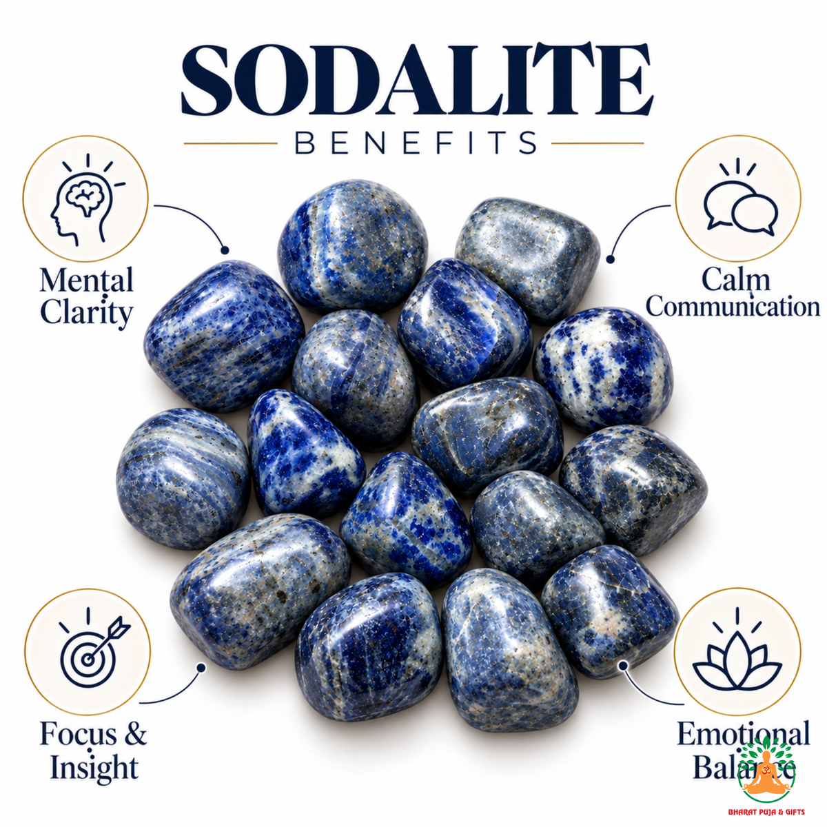 Natural Sodalite Tumble Stones – Polished Blue Gemstones | Manifestation and Healing Crystals