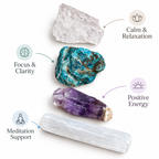 Stress Relief Raw Stone Set | Clear Quartz, Blue Lepidolite, Amethyst & Selenite Raw Crystal Set | Meditation Stones | Spiritual Gift