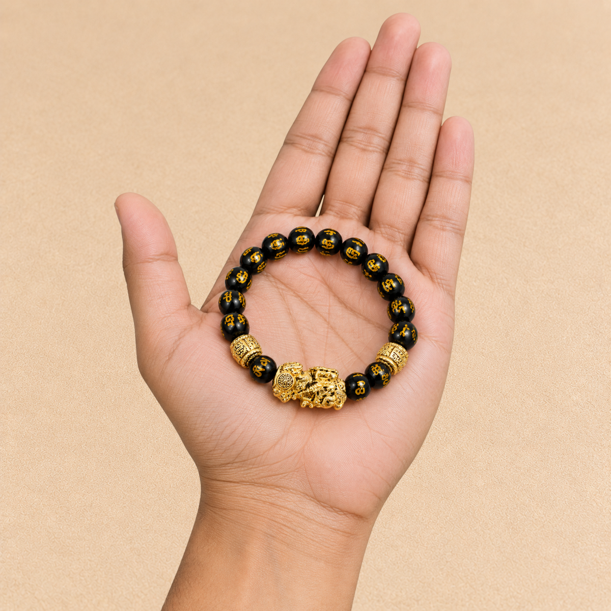 Pixiu Black Obsidian Bracelet | Black Bead Prosperity Bracelet | Gold Pixiu Charm | Feng Shui Inspired Jewelry | Good Fortune Gift | Crystal Bracelet