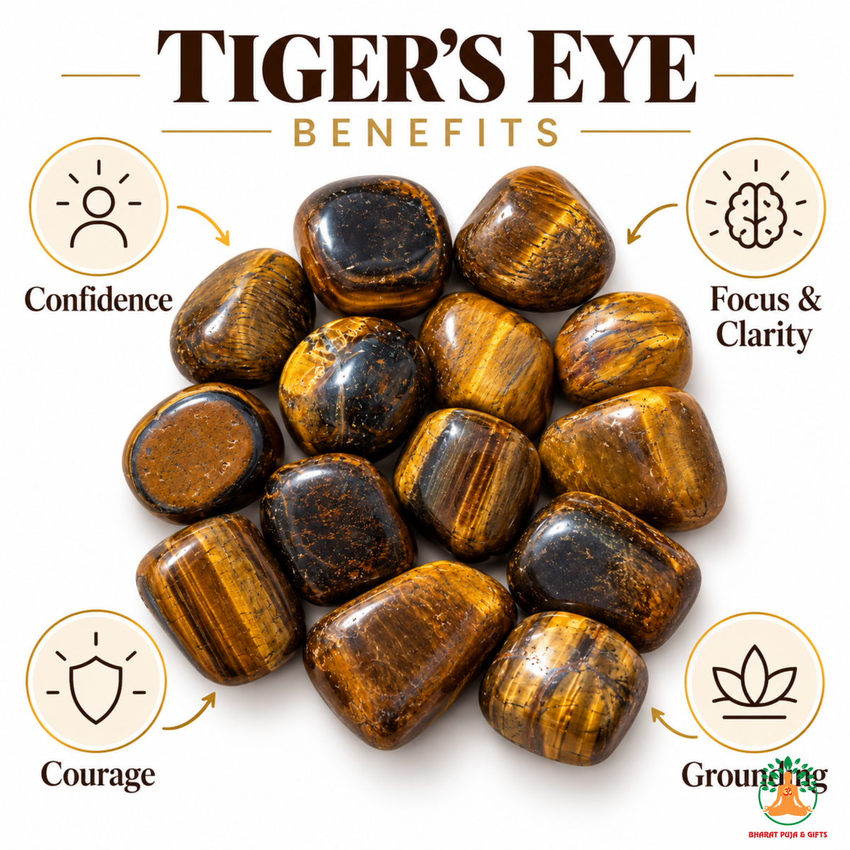 Natural Tiger Eye Tumble Stone – Polished Tigers Eye Gemstones | Manifestation Healing and Meditation Crystals
