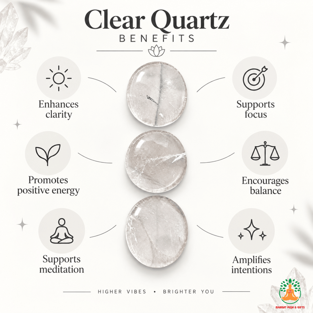 Clear Quartz Palmstone Set of 3 | Natural Clear Quartz Crystal Stones | Polished Round Palm Stones | Meditation Crystals for Healing and Chakra Balance