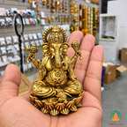 Antique Gold Tone Lord Ganesha Idol on Lotus Base – Traditional Hindu Statue