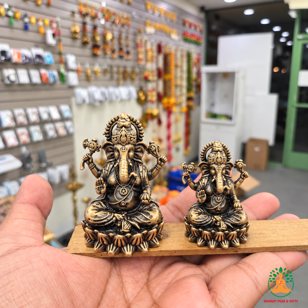 Antique Brass Ganesha Idol on Lotus Base – Small & Large Sizes for Puja & Home Temple