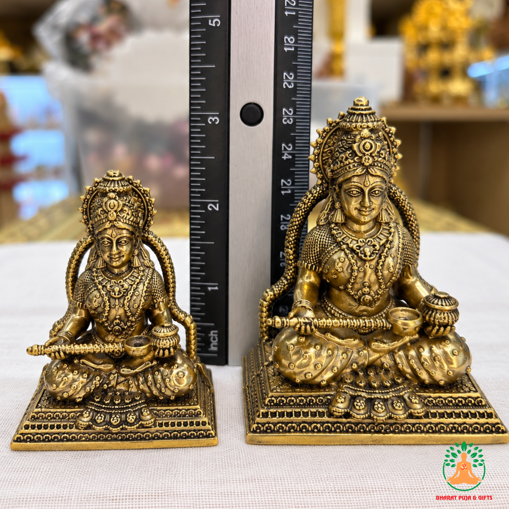 Annapurna Mata Idol – Antique Gold Tone Hindu Goddess Statue for Puja