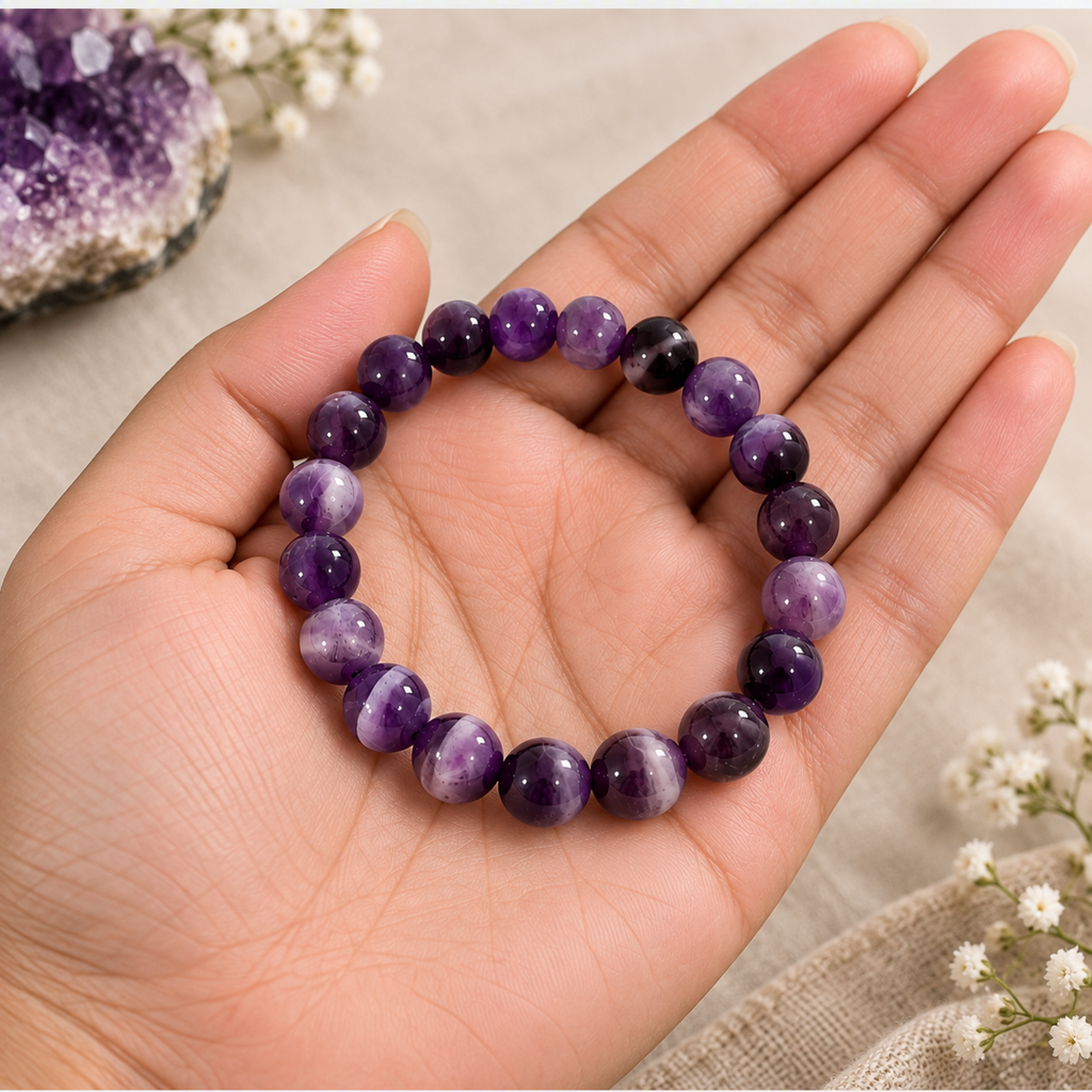 Natural Amethyst Bracelet | Purple Crystal Gemstone Bracelet | Meditation & Spiritual Jewelry | Amethyst Healing Bracelet | Gift for Men and Women