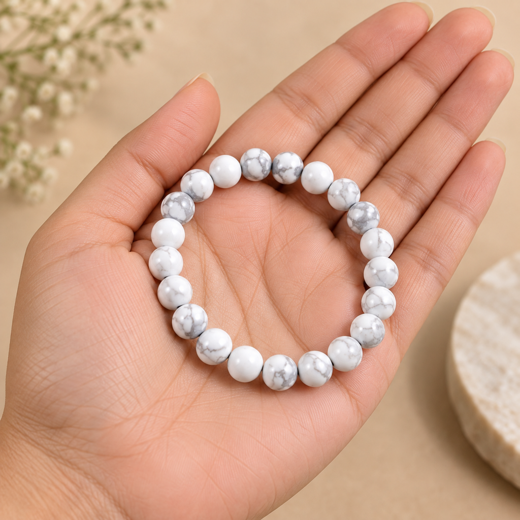 Natural Howlite Bracelet | White Howlite Crystal Bracelet | Healing & Meditation Jewelry | Grey Vein Gemstone Bracelet | Spiritual Gift