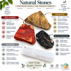 Protection Shielding Stone Set | Red Jasper Tiger Eye Black Tourmaline Selenite Raw Crystal Set | Rough Crystal Set