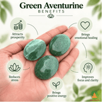 Green Aventurine Palmstone Set of 3 | Natural Green Crystal Palm Stones | Polished Smooth Oval Worry Stones | Prosperity & Meditation Stones