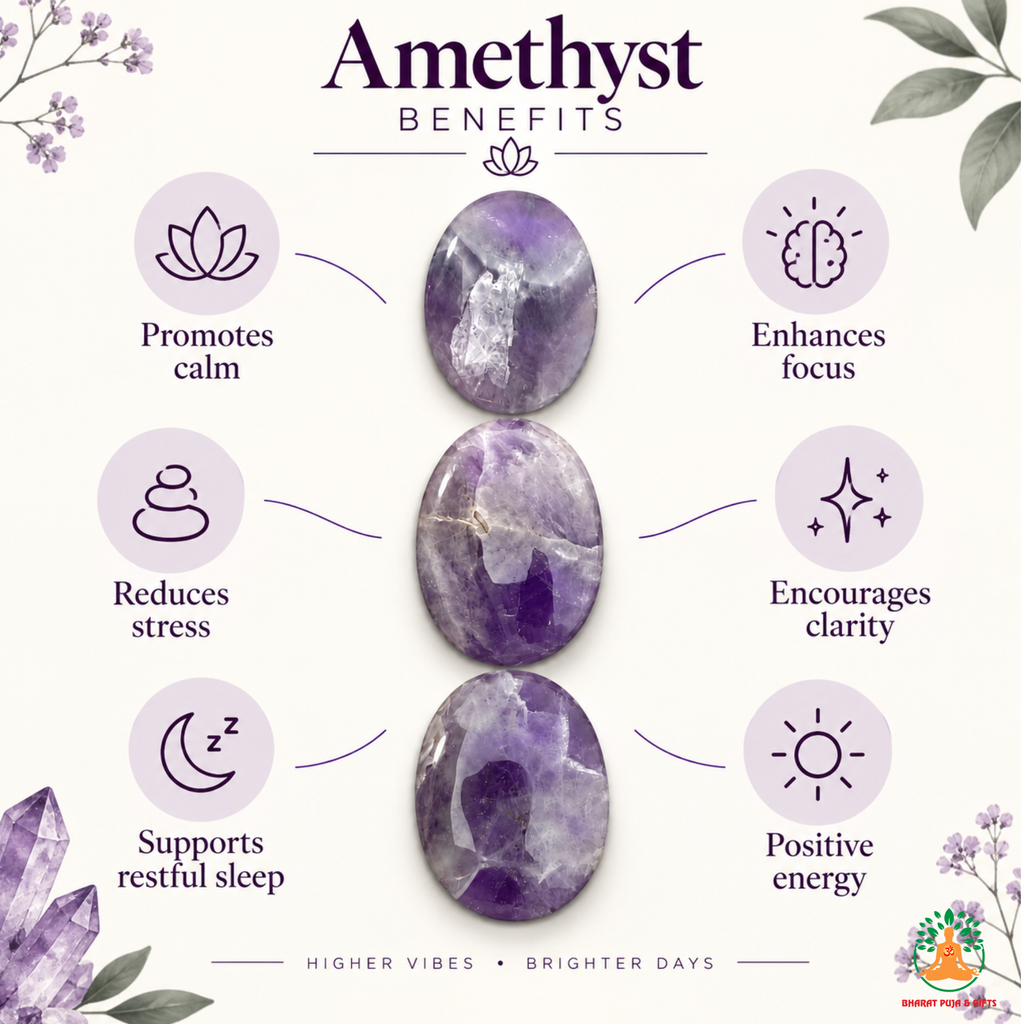 Amethyst Palmstone Set of 3 | Natural Purple Amethyst Crystal Stones | Polished Oval Palm Stones | Crystal Worry Stone