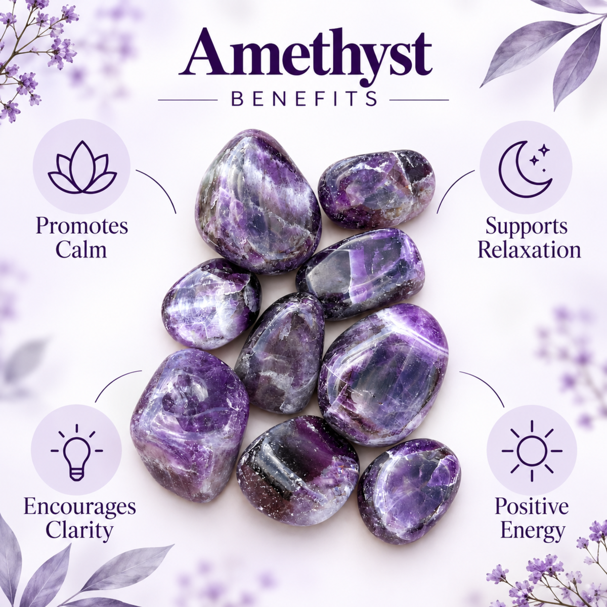 Natural Amethyst Tumble Stones – Polished Purple Gemstones | Manifestation Healing and Meditation Crystals