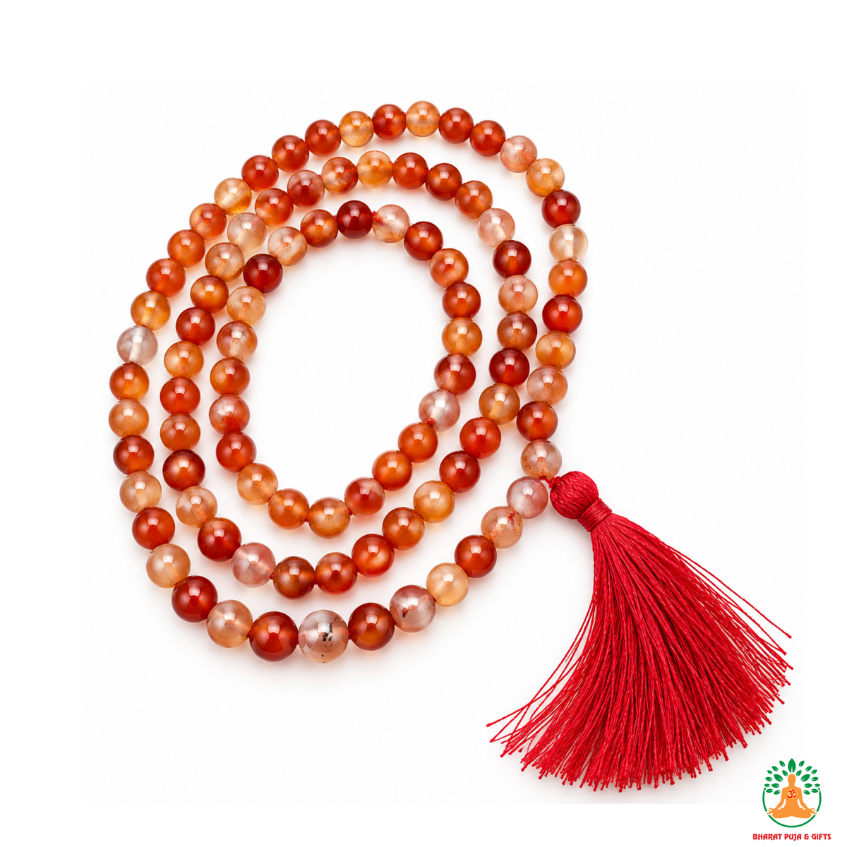 Natural Carnelian Necklace 6mm | 13 Inch Orange Red Gemstone Mala | Meditation & Yoga Necklace | Crystal Necklace | Spiritual Jewelry