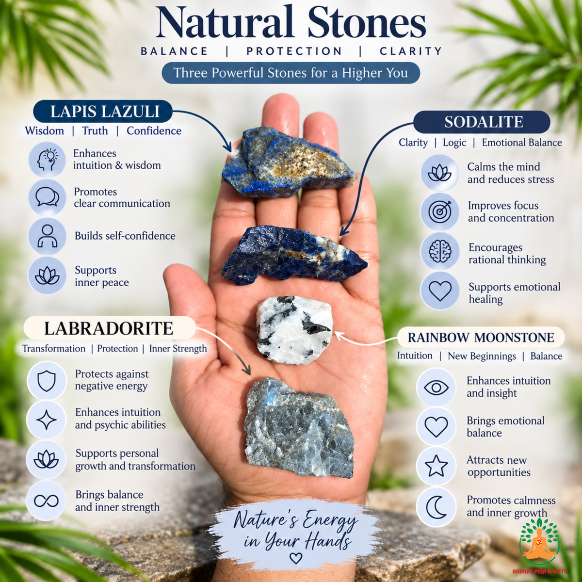 Intuition Wisdom Raw Stone Set | Lapis Lazuli Sodalite Labradorite Rainbow Moonstone Natural Crystal Set | Meditation Stones | Spiritual GIft