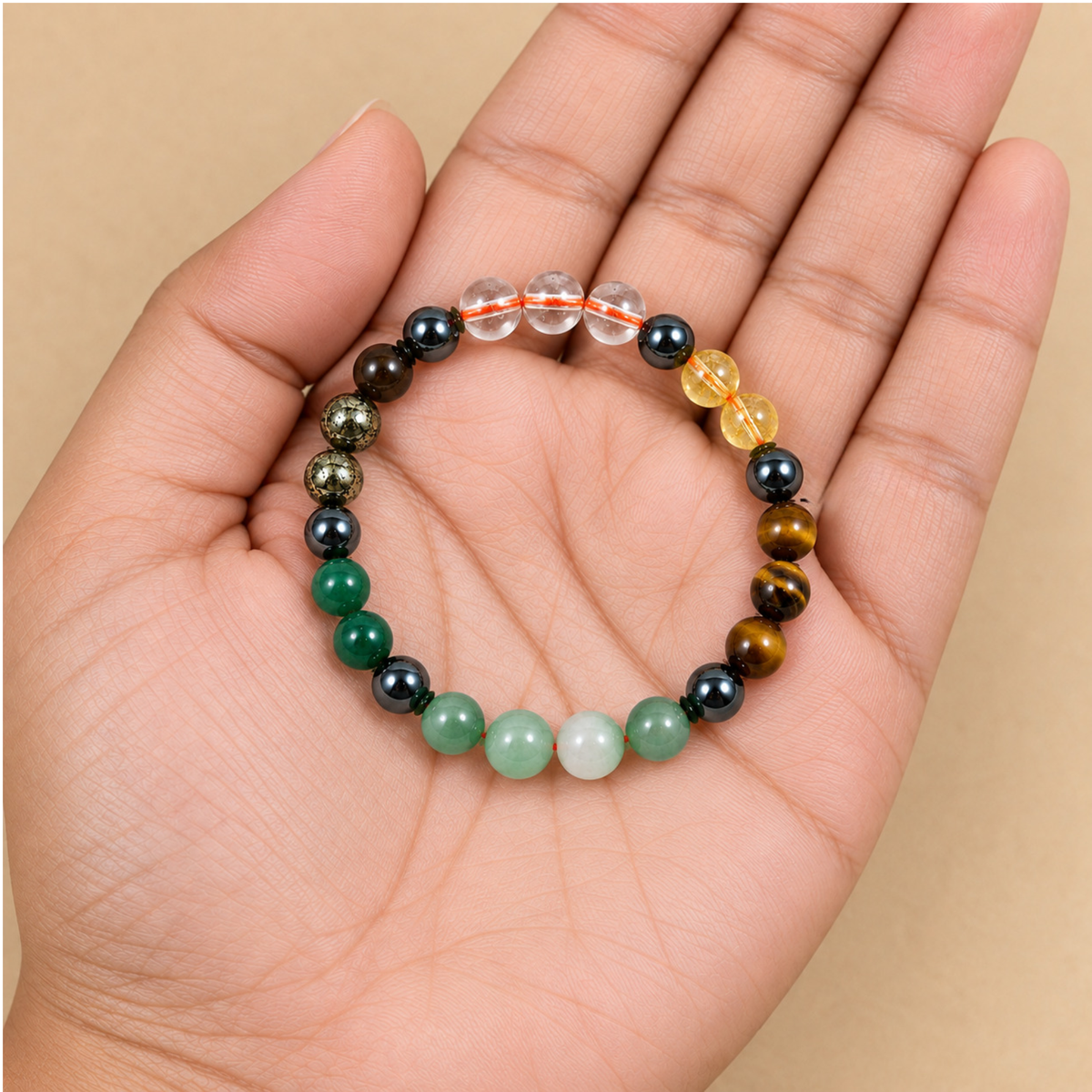 Abundance Bracelet - Dhanyog Bracelet | Green Aventurine Citrine Pyrite Tiger Eye Crystal Bracelet | Prosperity & Abundance Jewelry | Gift