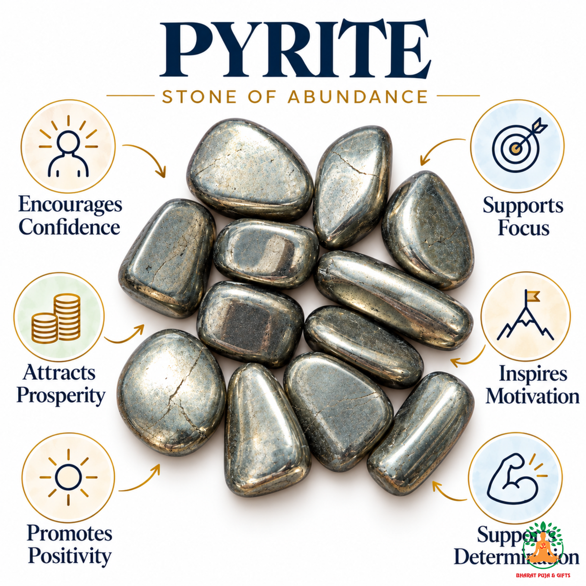 Natural Pyrite Tumble Stone – Polished Pyrite Gemstones | Manifestation Healing and Meditation Crystals