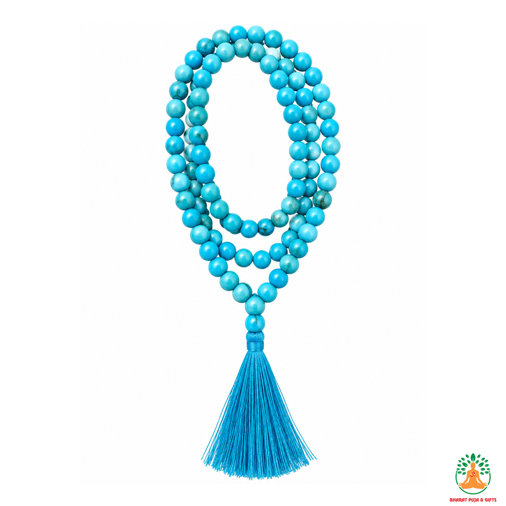Natural Turquoise Beaded Necklace 6mm | 13 Inch Blue Gemstone Mala | Meditation & Yoga Necklace | Crystal Mala | Spiritual Jewelry