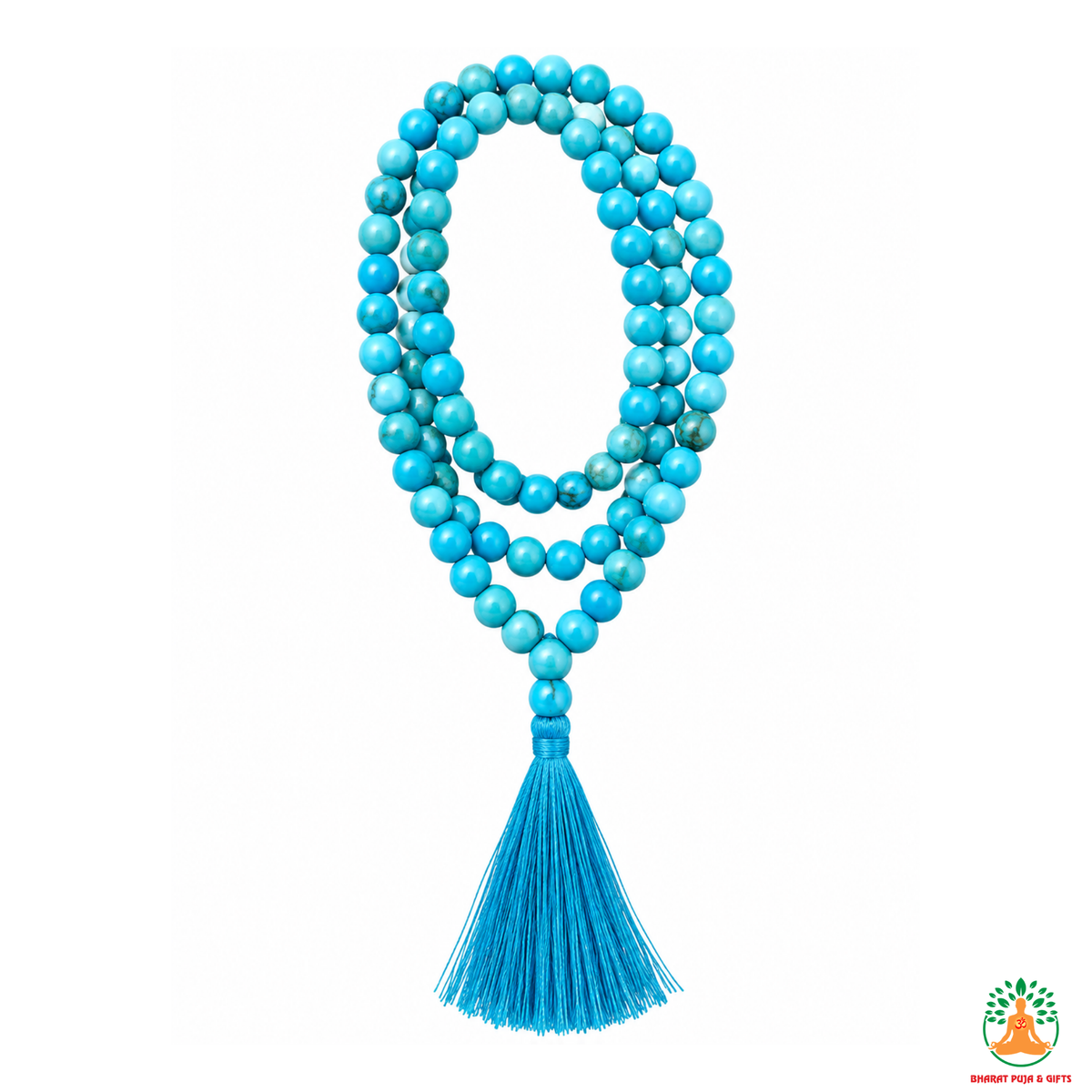 Natural Turquoise Beaded Necklace 6mm | 13 Inch Blue Gemstone Mala | Meditation & Yoga Necklace | Crystal Mala | Spiritual Jewelry