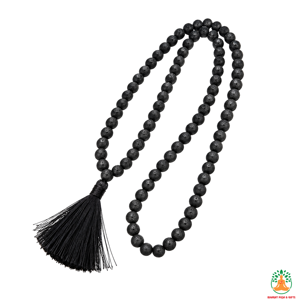 Natural Lava Stone Necklace | 13 Inch Black Volcanic Stone Mala | Meditation & Yoga Necklace | Lava Rock Necklace | Spiritual Jewelry