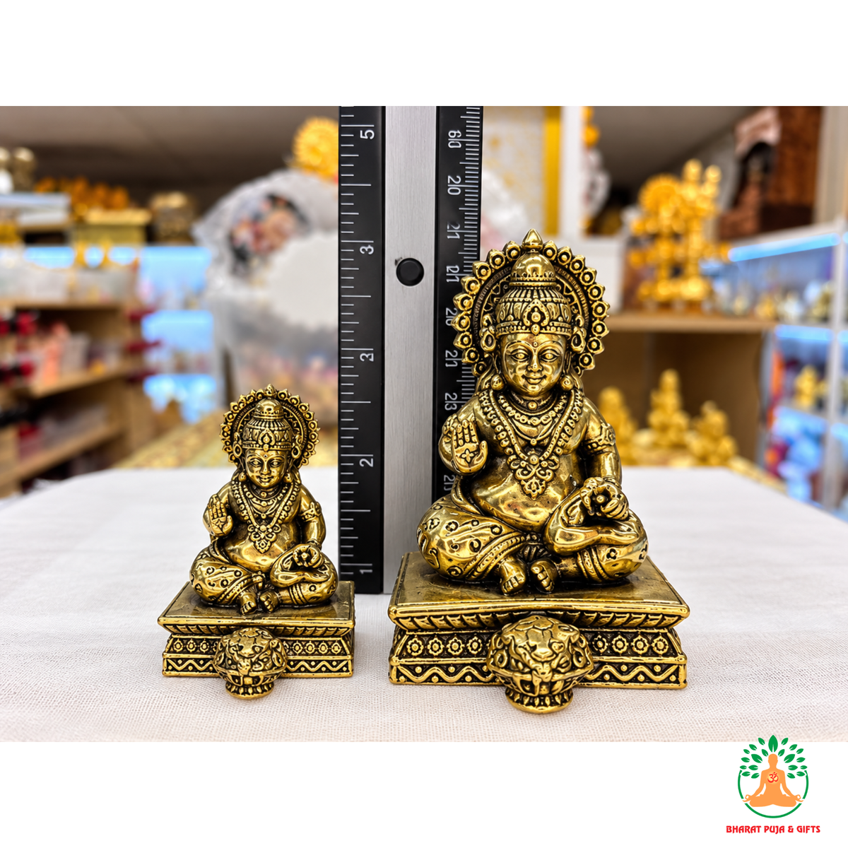 Kuber Ji Idol – Antique Gold Tone Hindu Statue for Puja and Home Decor
