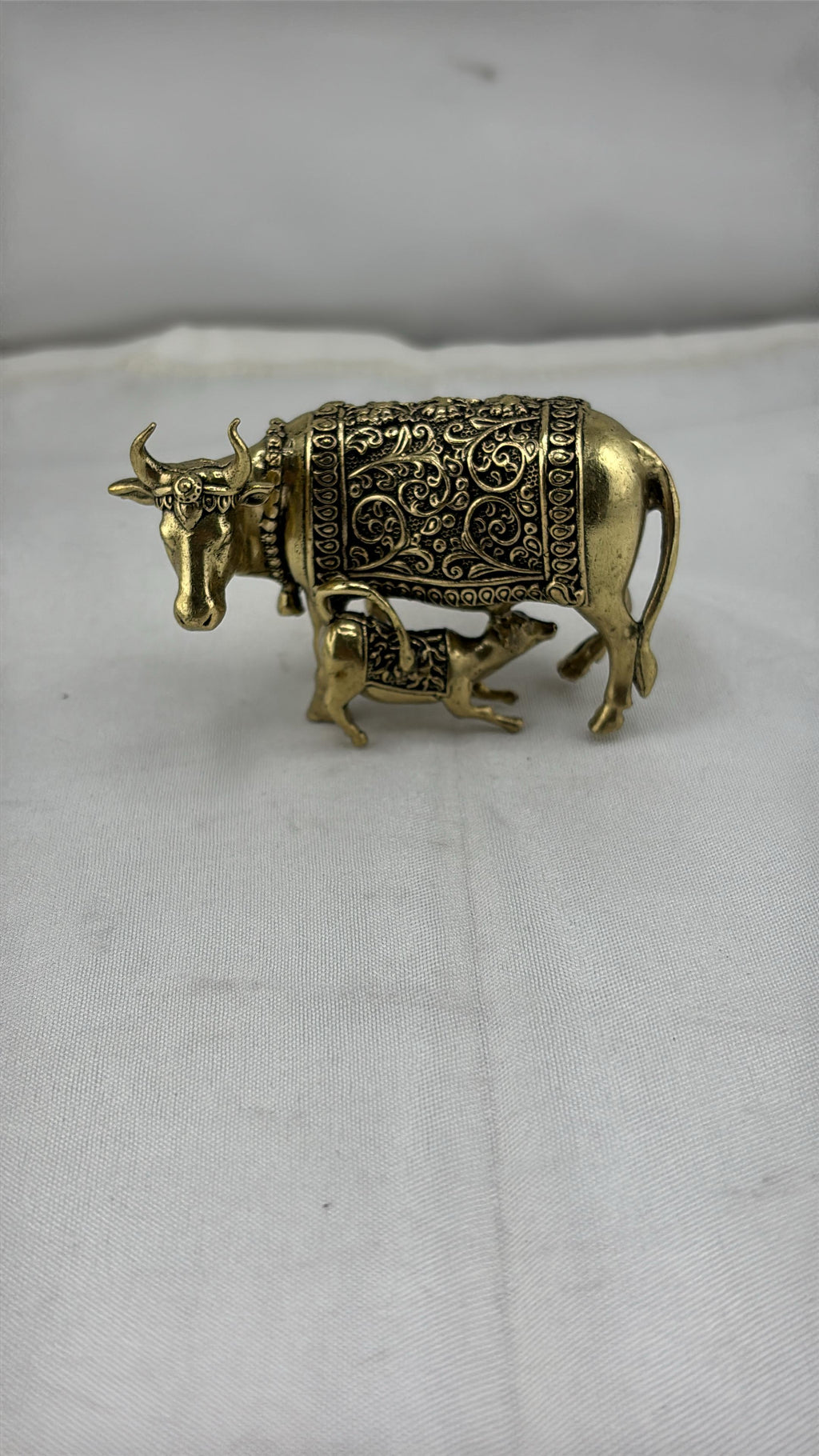 Panchaloha Kamadhenu Idol | Panchadhatu Cow and Calf Murti | Panchalogam Gau Mata Statue