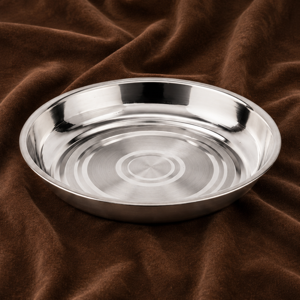 Silver Deep Offering Plate Large | Silver Puja & Prasad Plate