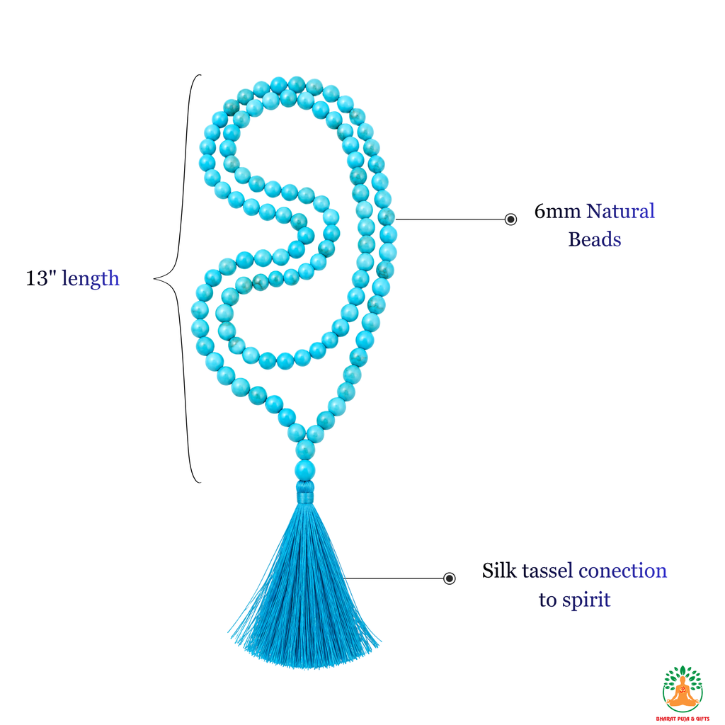 Natural Turquoise Beaded Necklace 6mm | 13 Inch Blue Gemstone Mala | Meditation & Yoga Necklace | Crystal Mala | Spiritual Jewelry