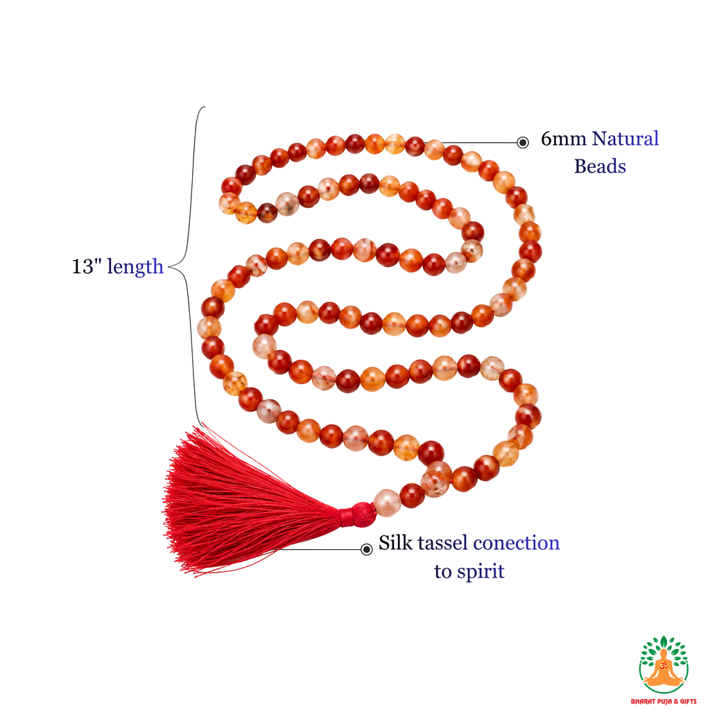 Natural Carnelian Necklace 6mm | 13 Inch Orange Red Gemstone Mala | Meditation & Yoga Necklace | Crystal Necklace | Spiritual Jewelry