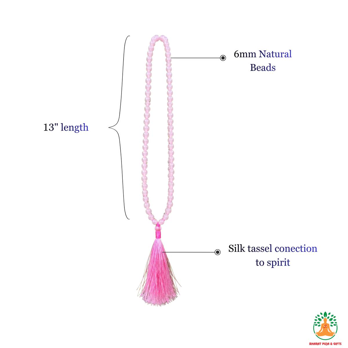 Rose Quartz Beaded Necklace 6mm & 8mm | Natural Pink Gemstone Mala | Love & Self-Love Jewelry | Meditation Necklace | Pink Crystal Necklace