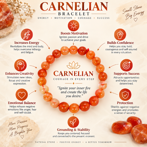 Natural Carnelian Crystal Bracelet | Orange Carnelian Gemstone Bracelet | Energy & Motivation Bracelet | Gemstone Jewelry | Gift for Men & Women