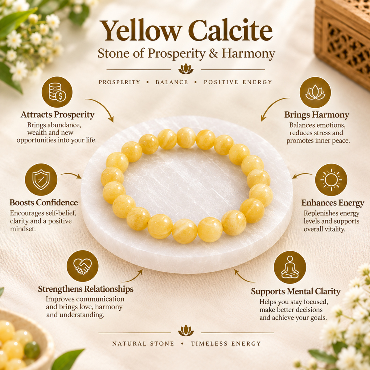 Yellow Calcite Bracelet | Natural Yellow Crystal Gemstone Bracelet | Prosperity & Confidence Jewelry | Meditation Bracelet | Spiritual Gift