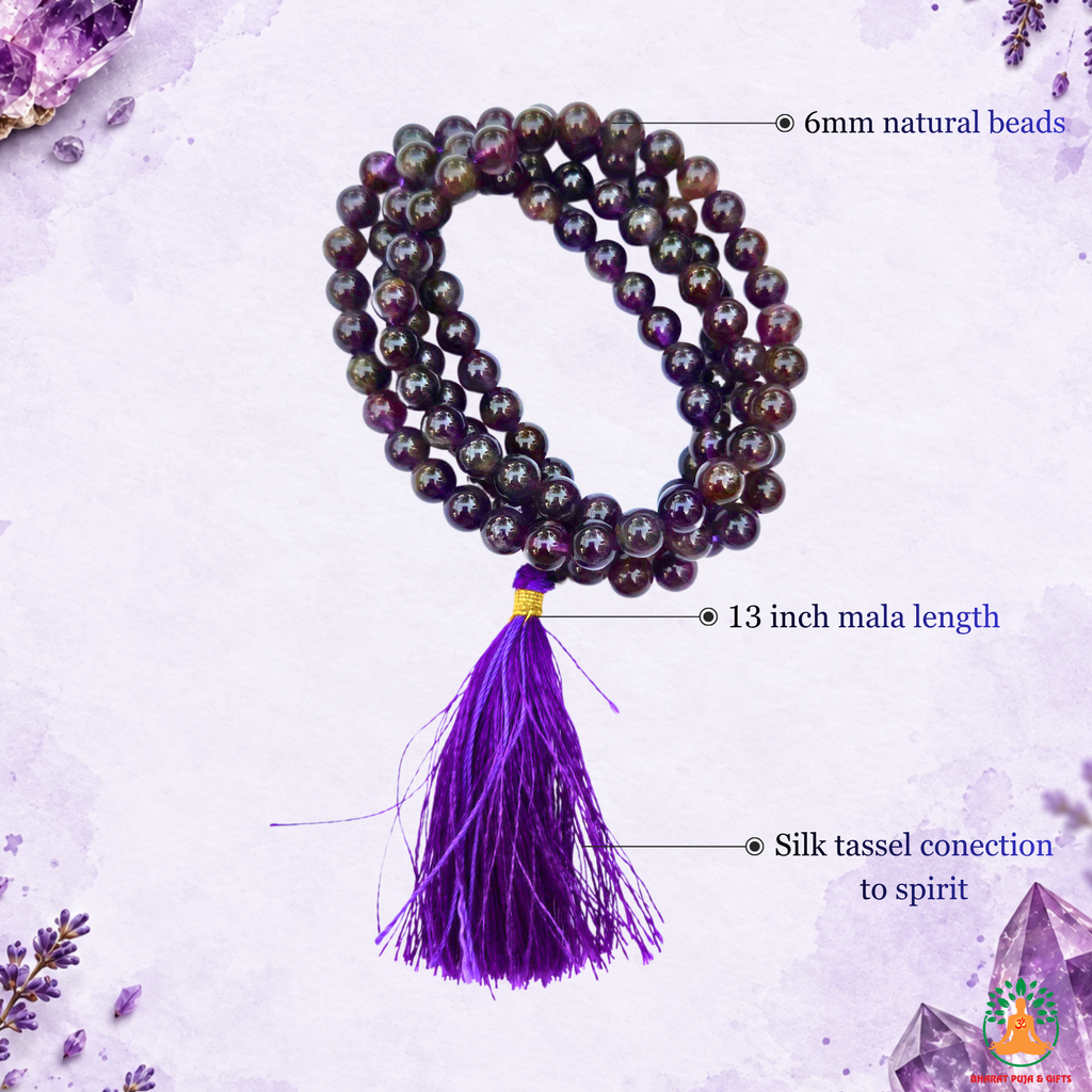 Amethyst Beaded Necklace 6mm & 8mm | Natural Purple Gemstone Mala | Meditation & Spiritual Jewelry | Purple Crystal Necklace | Spiritual Yoga Necklace