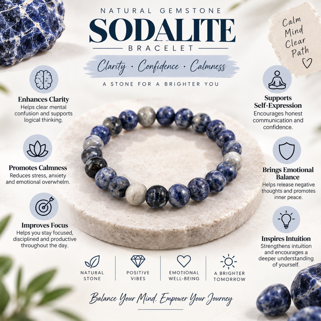 Natural Sodalite Crystal Bracelet | Crystal Jewelry | Meditation Yoga Bracelet | Crystal Gift for Men & Women