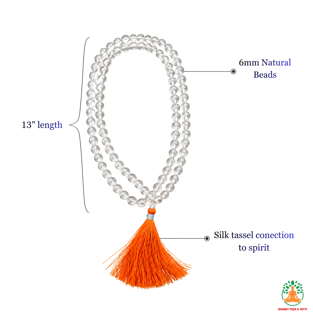 Clear Quartz Beaded Necklace 6mm & 8mm | Natural Crystal Gemstone Mala | Meditation & Spiritual Necklace | Crystal Necklace | Yoga Prayer Mala