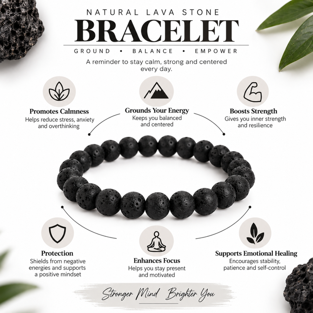 Natural Lava Stone Bracelet | Black Volcanic Stone Bracelet | Grounding & Strength Jewelry | Meditation Bracelet | Gift for Men & Women