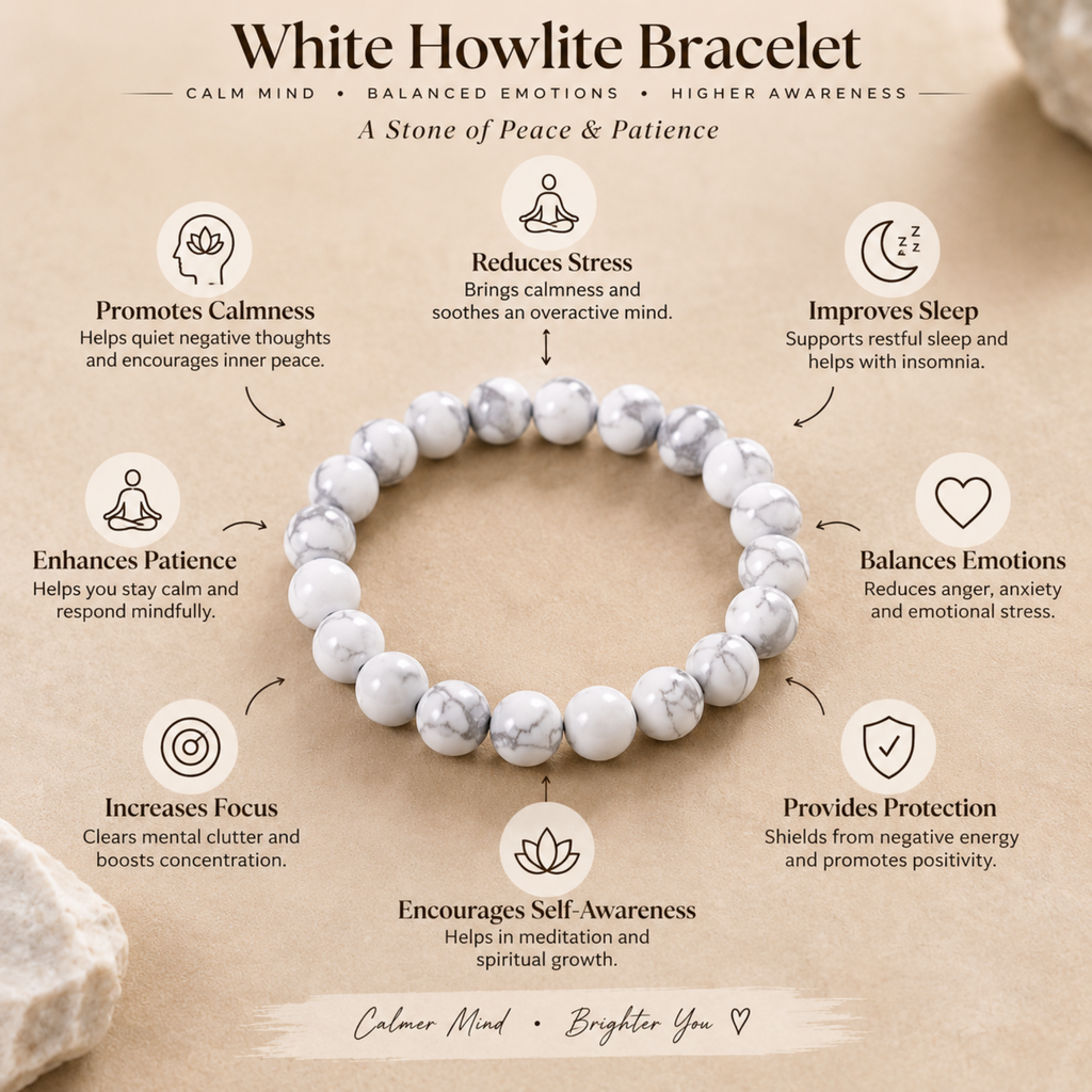 Natural Howlite Bracelet | White Howlite Crystal Bracelet | Healing & Meditation Jewelry | Grey Vein Gemstone Bracelet | Spiritual Gift