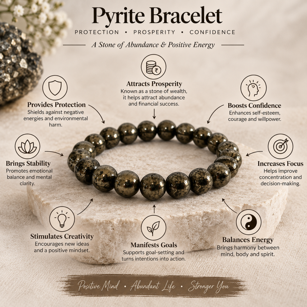 Natural Pyrite Bracelet | Pyrite Crystal Gemstone Bracelet | Prosperity & Abundance Jewelry | Protection Bracelet | Healing Jewelry