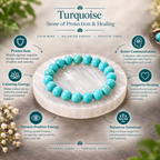 Natural Turquoise Bracelet | Blue Turquoise Crystal Gemstone Bracelet | Protection & Healing Jewelry | Good Luck Crystal Bracelet | Gift for Men & Women