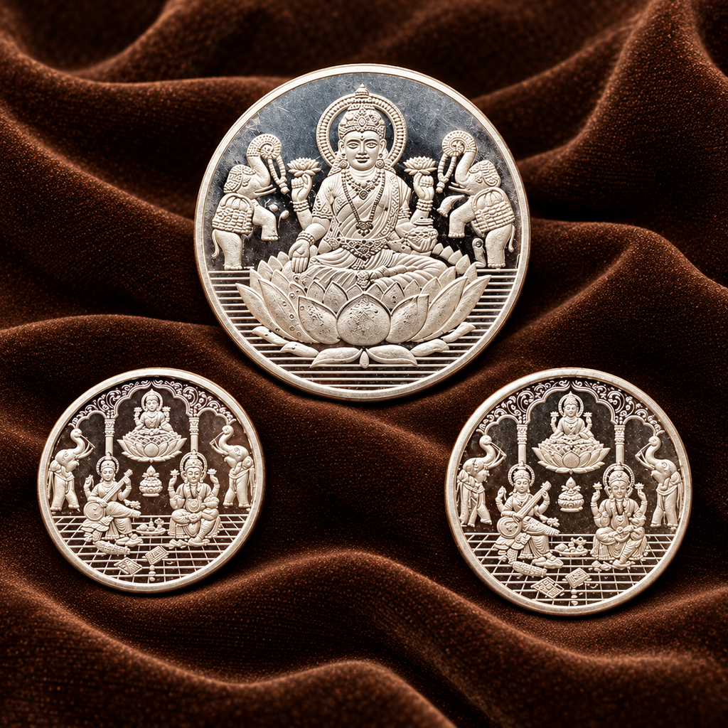 Pure Silver Coins Diwali Lakshmi Ganesh Shri Yantra Engraved
