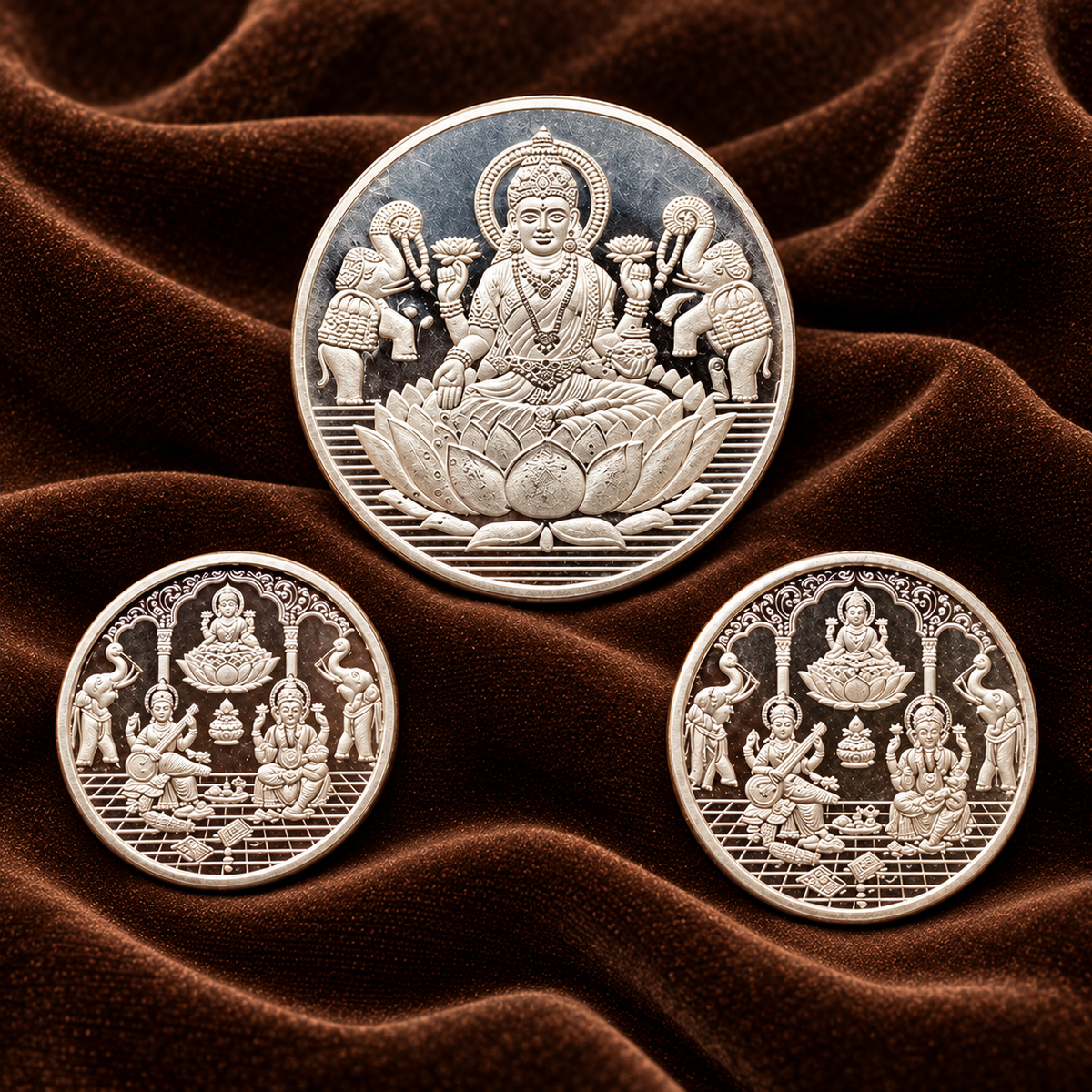 Pure Silver Coins Diwali Lakshmi Ganesh Shri Yantra Engraved