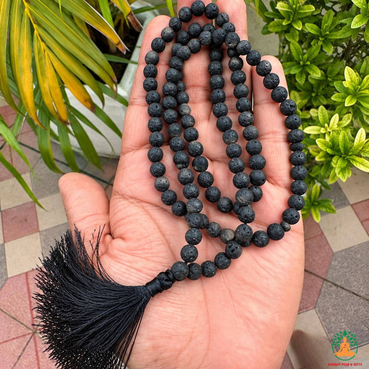 Natural Lava Stone Necklace | 13 Inch Black Volcanic Stone Mala | Meditation & Yoga Necklace | Lava Rock Necklace | Spiritual Jewelry