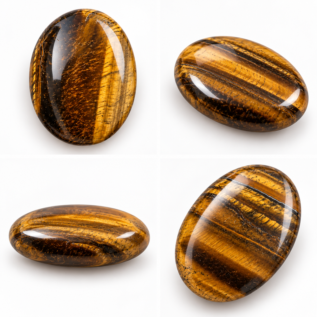 Tiger Eye Palmstone Set of 3 | Natural Golden Brown Tiger Eye Stones | Polished Oval Palm Stones | Confidence & Focus Crystal | Tiger Eye Worry Stone