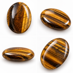 Tiger Eye Palmstone Set of 3 | Natural Golden Brown Tiger Eye Stones | Polished Oval Palm Stones | Confidence & Focus Crystal | Tiger Eye Worry Stone