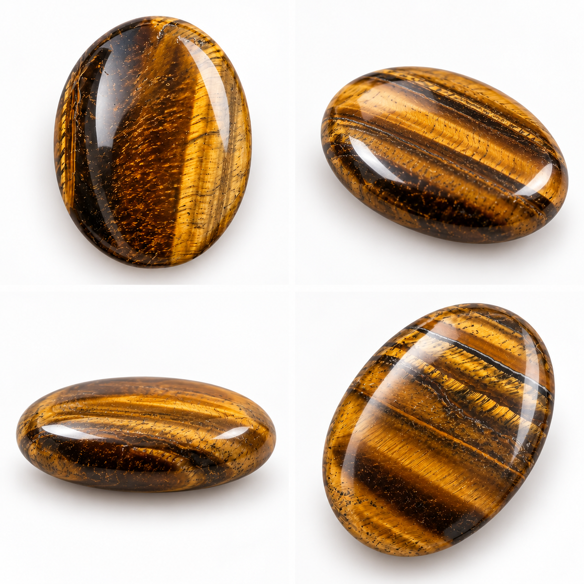 Tiger Eye Palmstone Set of 3 | Natural Golden Brown Tiger Eye Stones | Polished Oval Palm Stones | Confidence & Focus Crystal | Tiger Eye Worry Stone